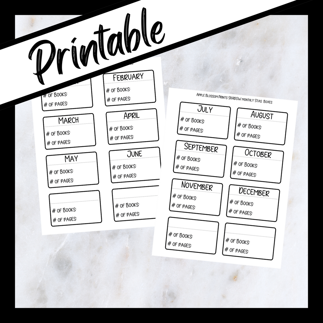 Printable Bookish - Monthly Stats